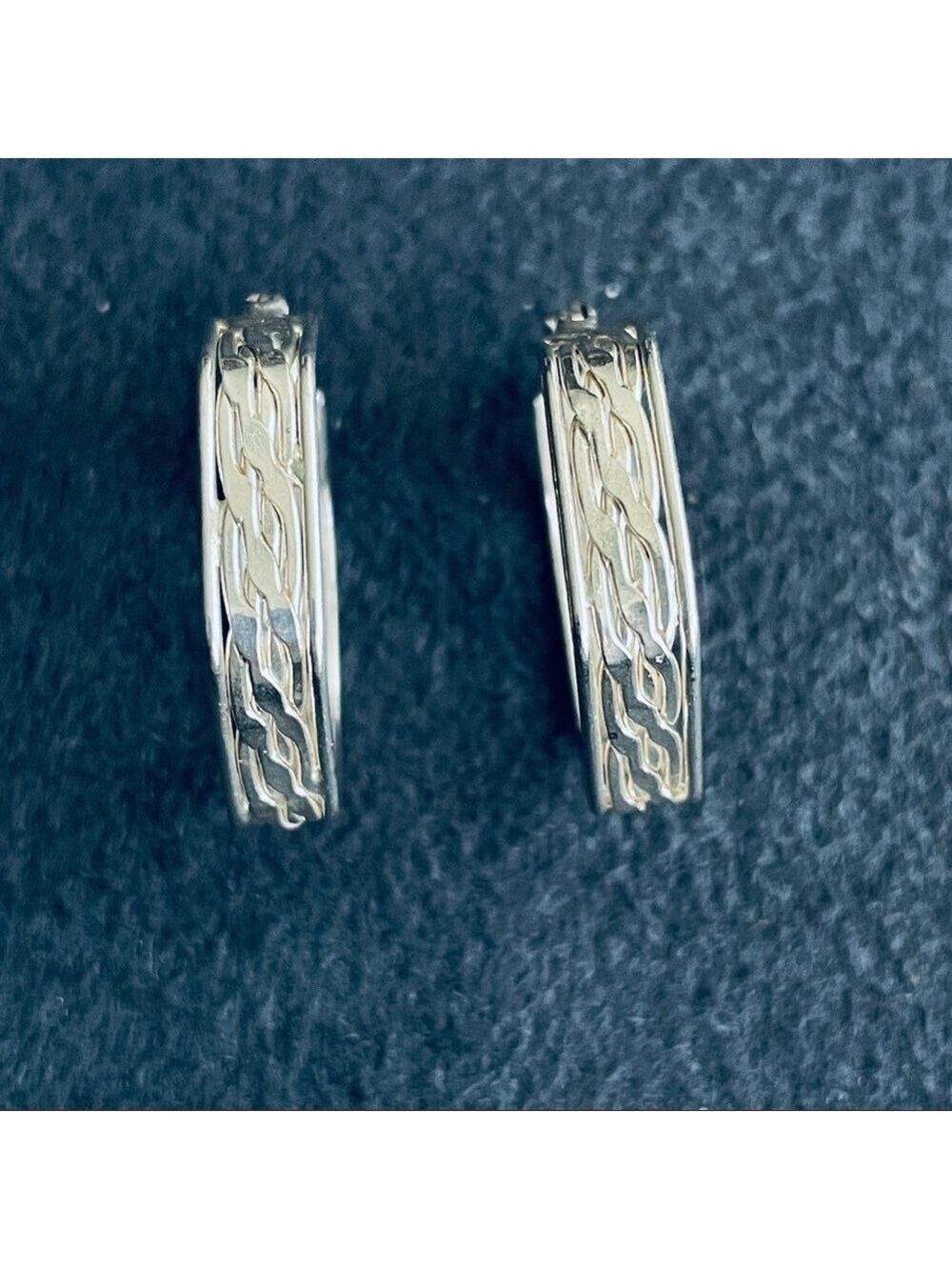 Hexagonal Textured Sterling Silver Hoop Earrings - Picture 3 of 9
